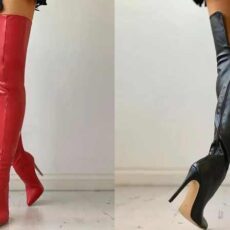 Hohe Stiefel 11 cm Damen Rot und Schwarz neue Ansicht