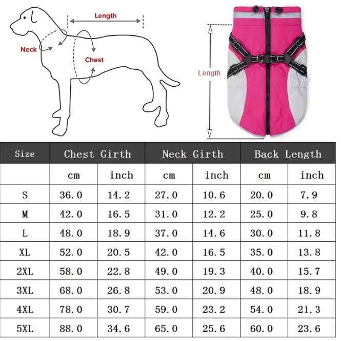 Hundejacke verschiedene Farben gross klein Abmessungen