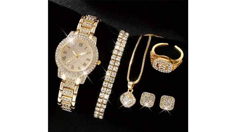 Schmuck und Uhrenset 6teilig - Gold