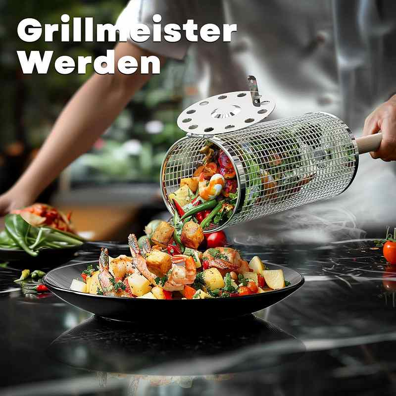 Rollender Grillkorb auskippen